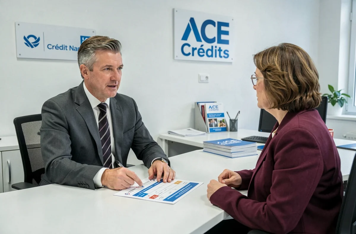 Courtier d'ACE Crédit Nantes présentant un comparatif d'assurance emprunteur à une cliente