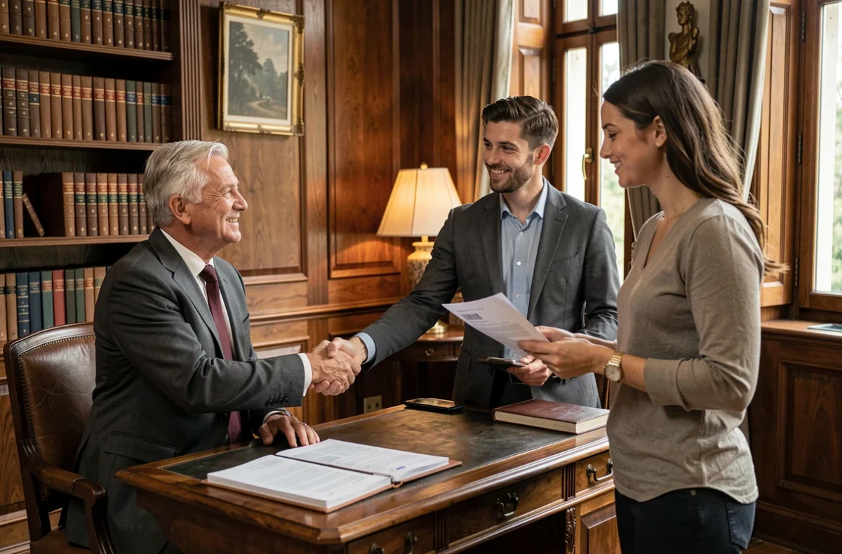 Responsable du Cabinet Bertrand Marie accueillant des clients pour un conseil en assurance de prêt