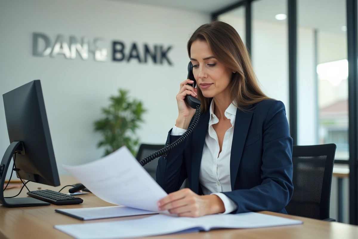 Conseillère bancaire de La Banque Postale au téléphone pour renseigner un client sur un crédit ou une assurance