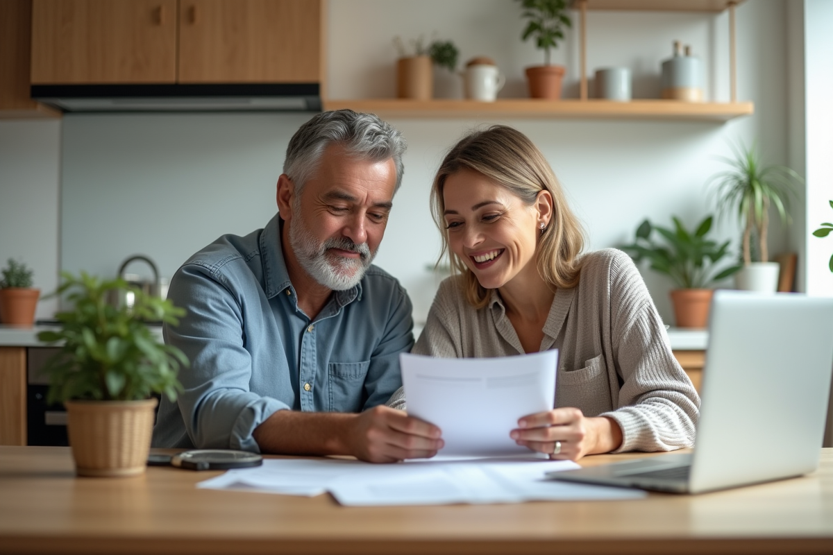 Couple discutant de financement immobilier à la maison