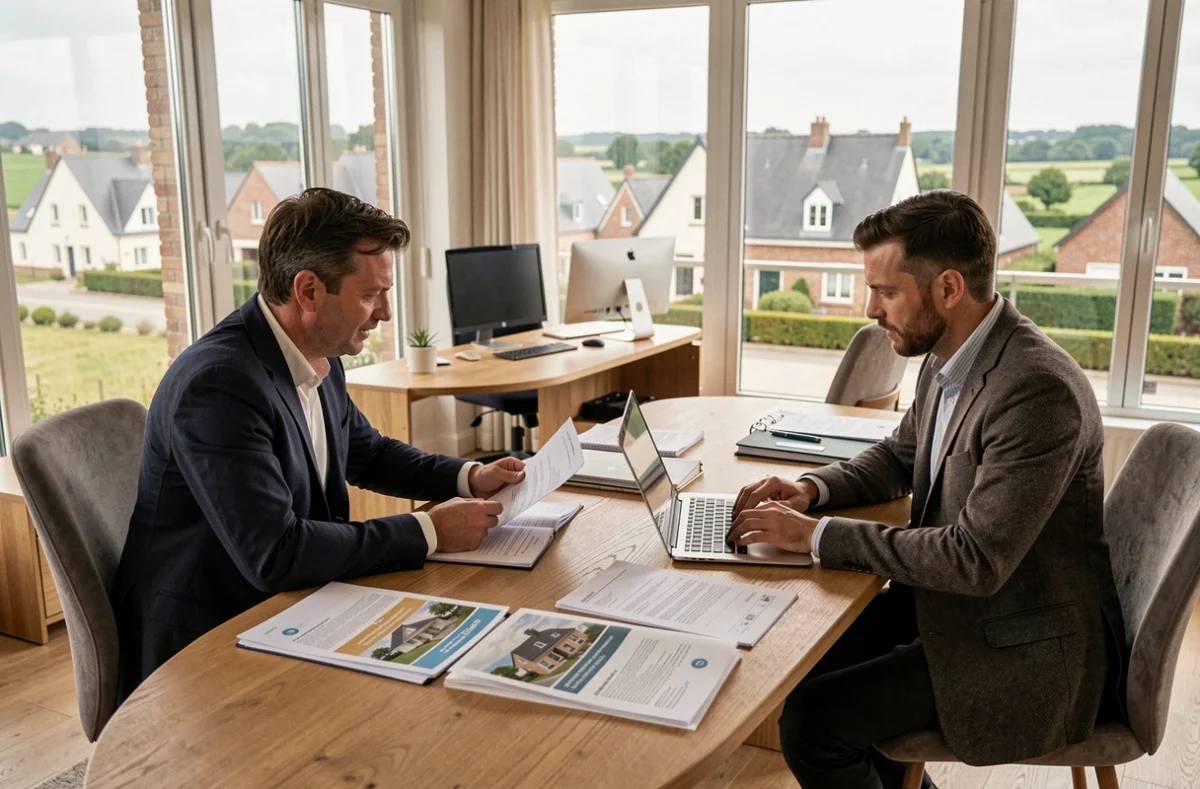 Courtier en crédit immobilier dans l'Orne conseillant un couple sur leur projet de financement immobilier