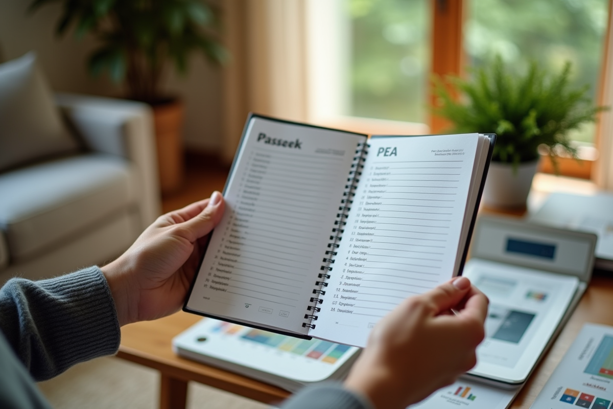 Deux mains tenant des livrets PEA dans un cadre cosy