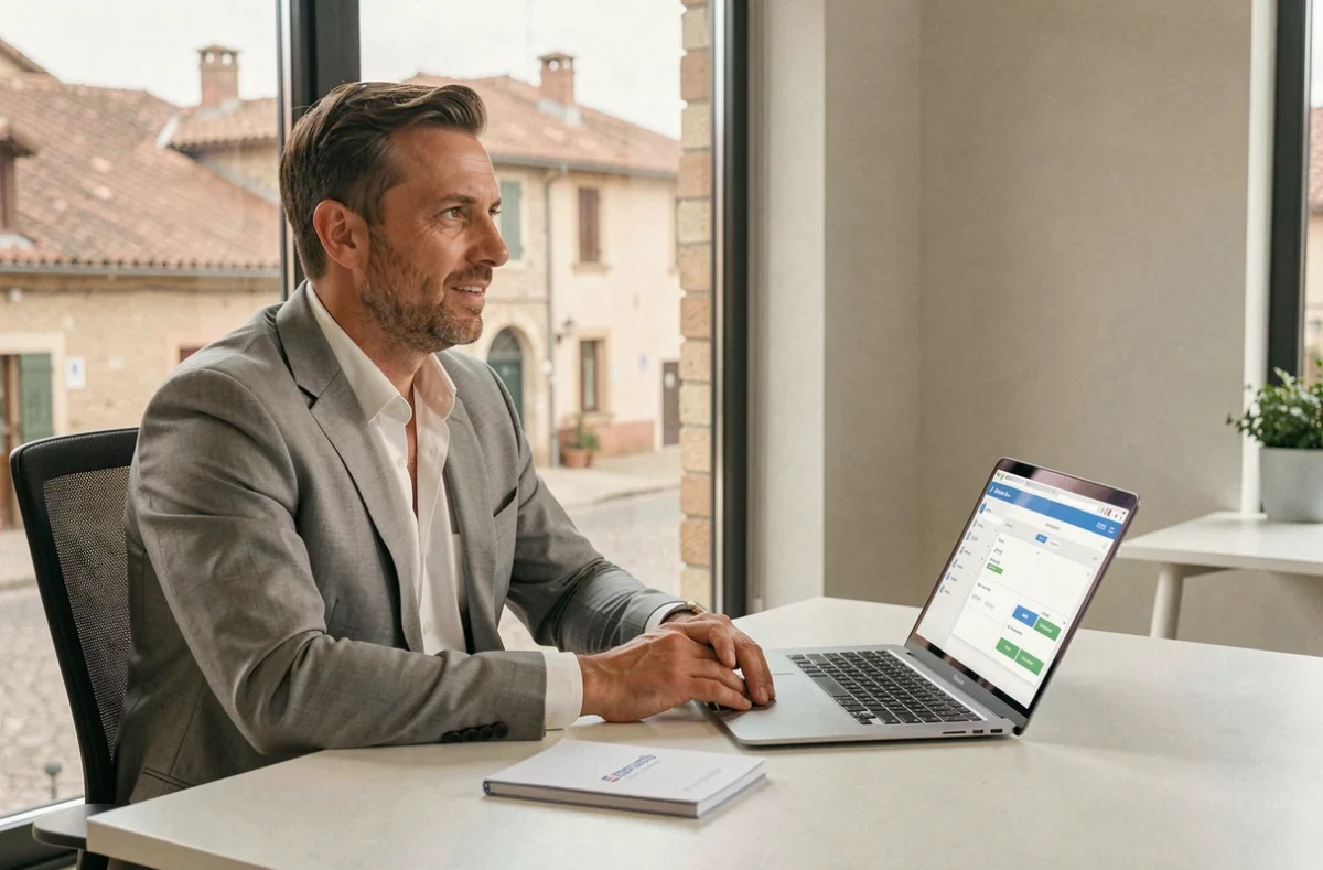 Courtier Empruntis Vaucluse présentant une comparaison de prêts immobiliers sur ordinateur portable