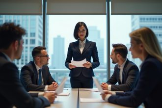 Femme d'affaires confiante en réunion moderne