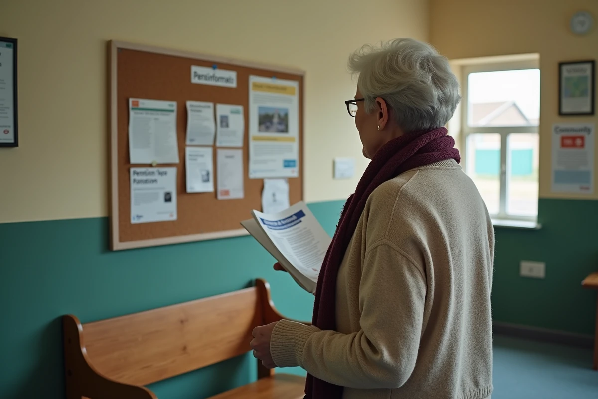 Femme lisant une affiche dans un centre communautaire