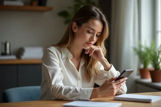 Femme en train de consulter son budget sur smartphone