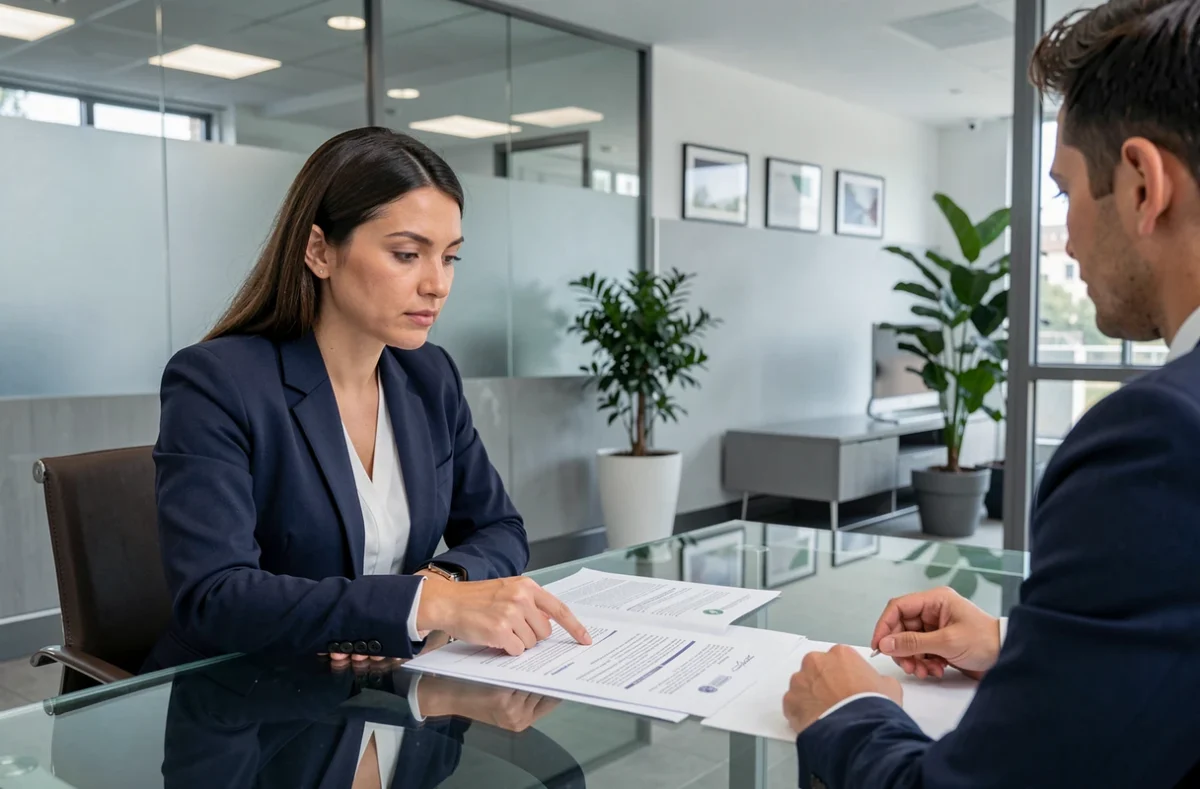 Femme en réunion avec un conseiller bancaire pour résilier son assurance de prêt à la consommation