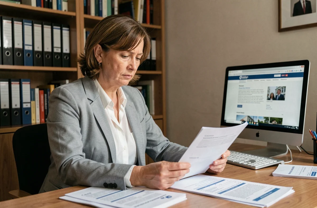 Femme consultant des documents officiels liés aux sommes non réclamées et au transfert à la Caisse des Dépôts via Ciclade