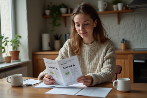 Jeune femme compare deux livrets d'épargne à la maison