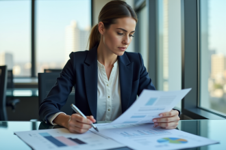 Femme d'affaires en réunion dans un bureau moderne