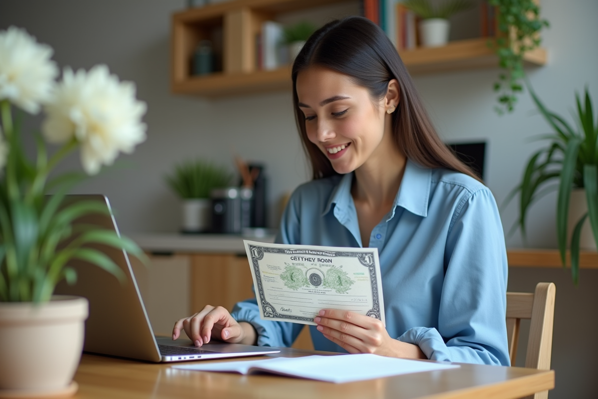 Jeune femme avec certificat d