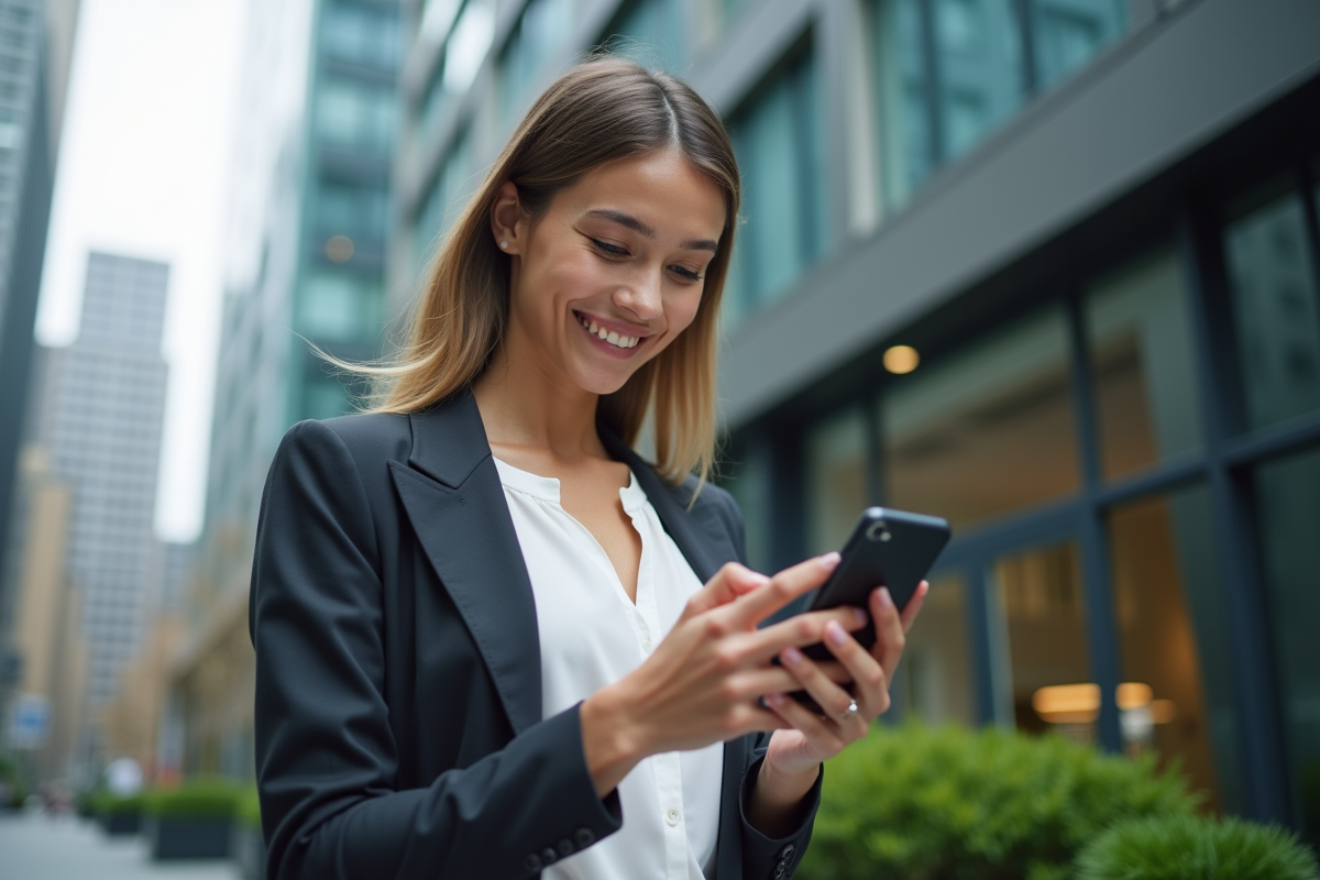Femme dehors vérifiant Ripple sur son smartphone