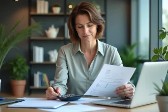 Femme d'affaires analysant des documents financiers au bureau