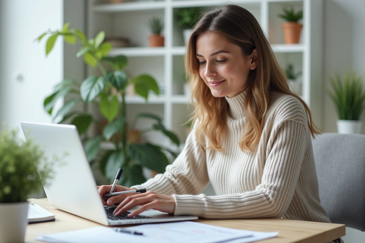 Jeune femme travaillant sur sa declaration d