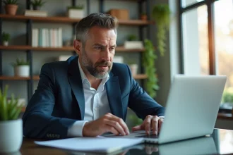 Homme d'affaires étudiant des graphiques financiers dans un bureau lumineux