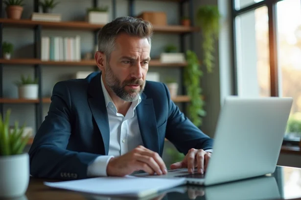 Homme d'affaires étudiant des graphiques financiers dans un bureau lumineux