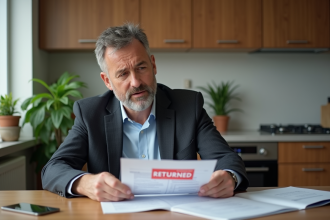 Homme d'affaires inquiet examinant ses documents financiers