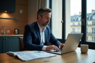 Homme d'affaires en costume dans un appartement parisien