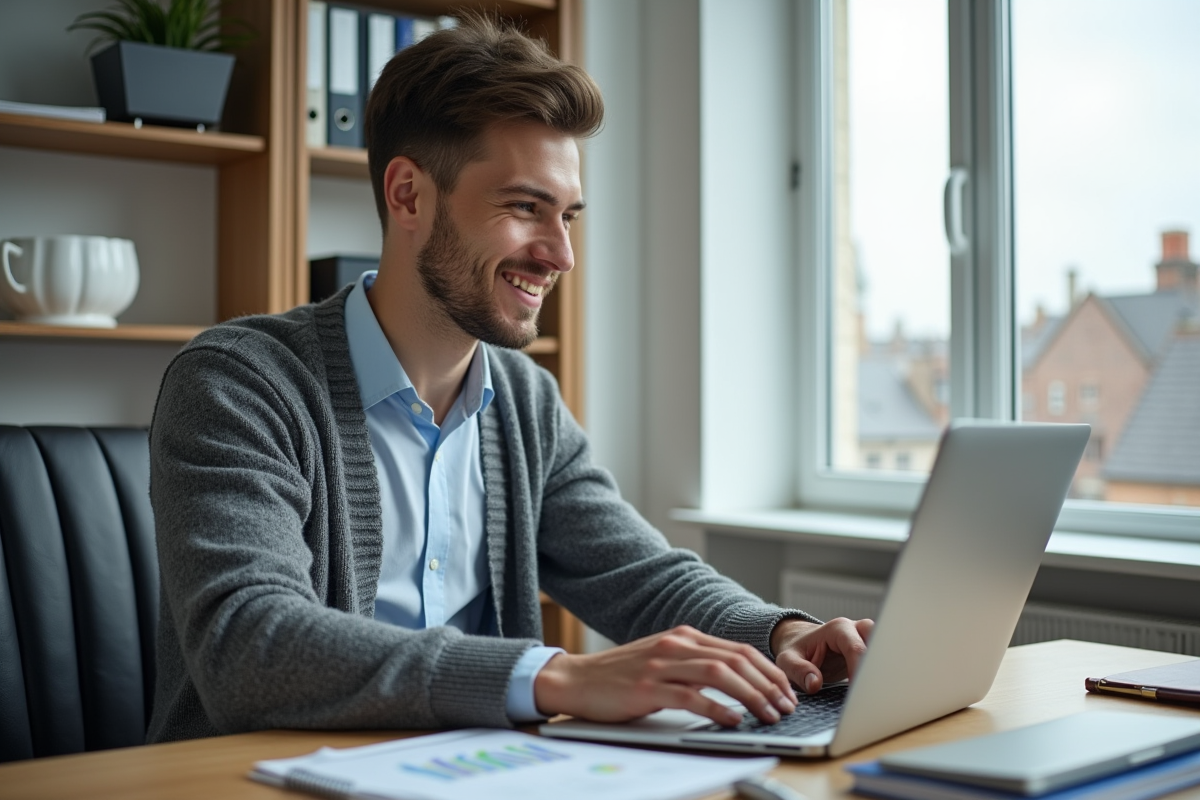 Jeune homme travaillant sur un ordinateur dans un bureau