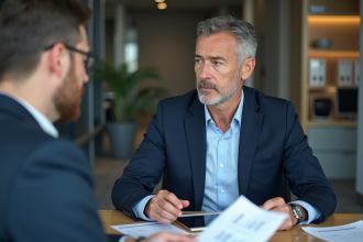 Homme d'affaires en blazer bleu lors d'un conseil financier