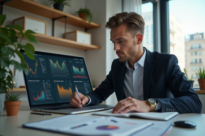 Jeune homme professionnel étudiant des cryptomonnaies