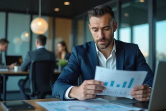 Homme d affaires regardant des graphiques financiers