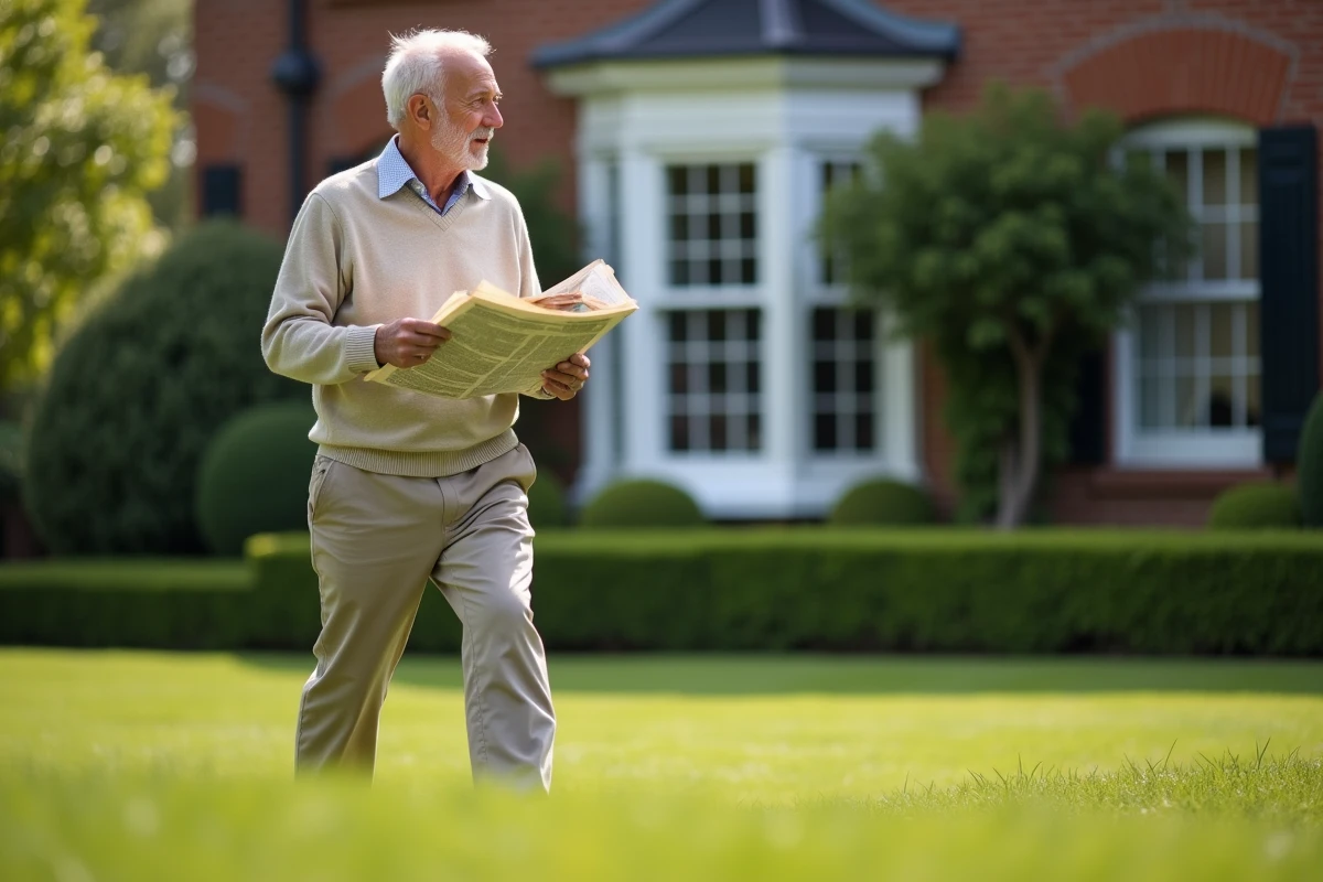 Homme agee en tenue casual marchant dans le jardin
