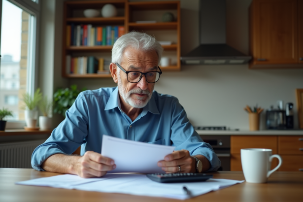 Homme d'âge moyen vérifiant ses documents de pension