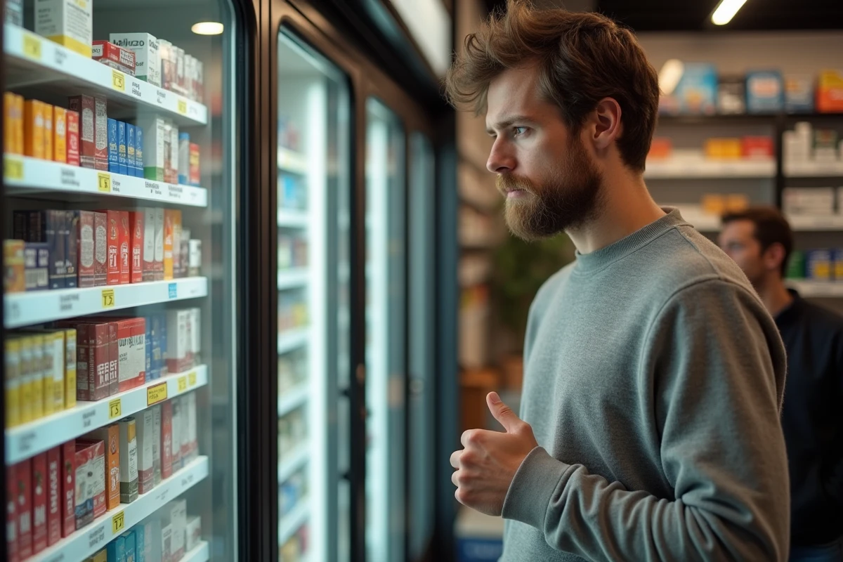 Homme suisse regardant une liste de prix de cigarettes