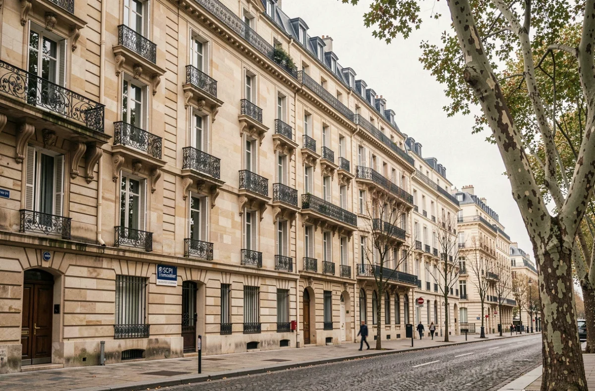 Immeubles haussmanniens parisiens représentant le patrimoine immobilier accessible via les SCPI