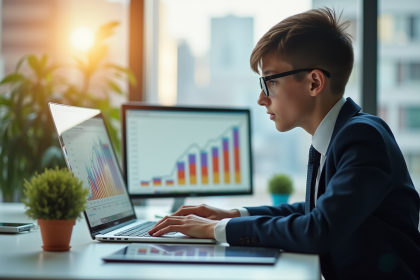 Jeune professionnel analysant des graphiques financiers en bureau