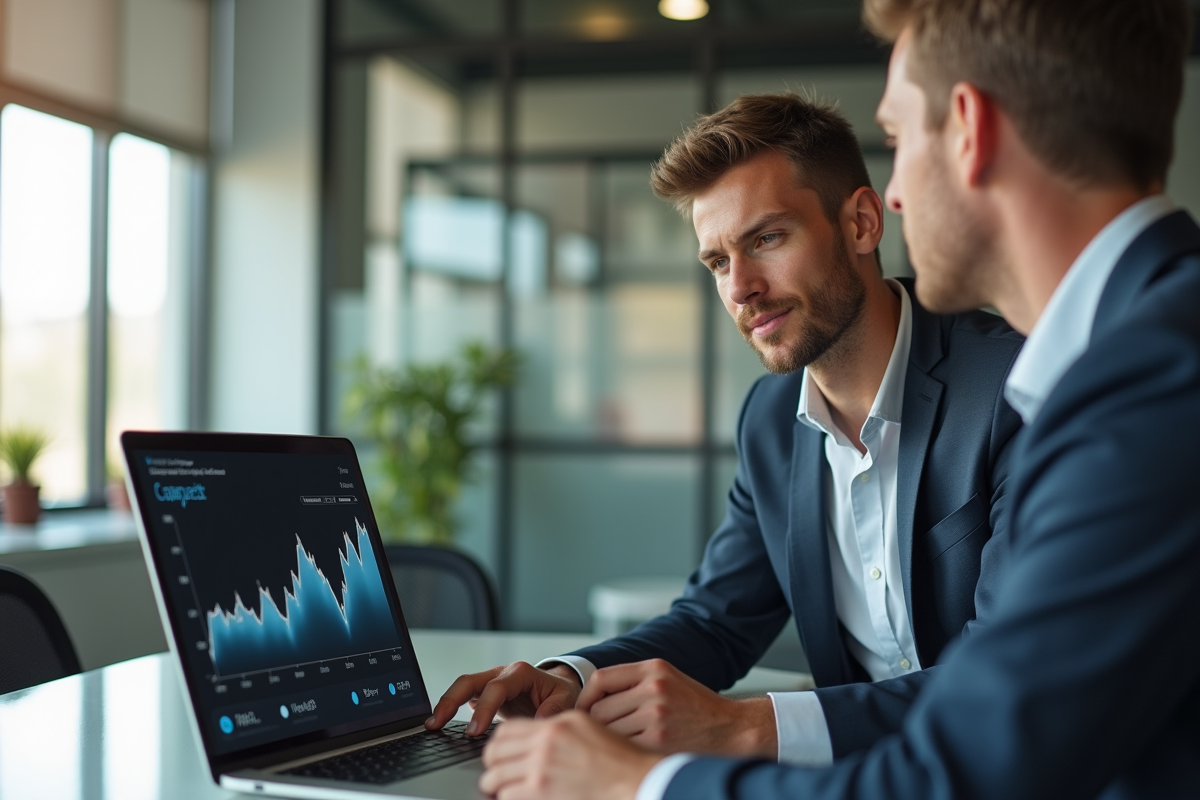 Jeune analyste financier avec graphique dans un bureau moderne