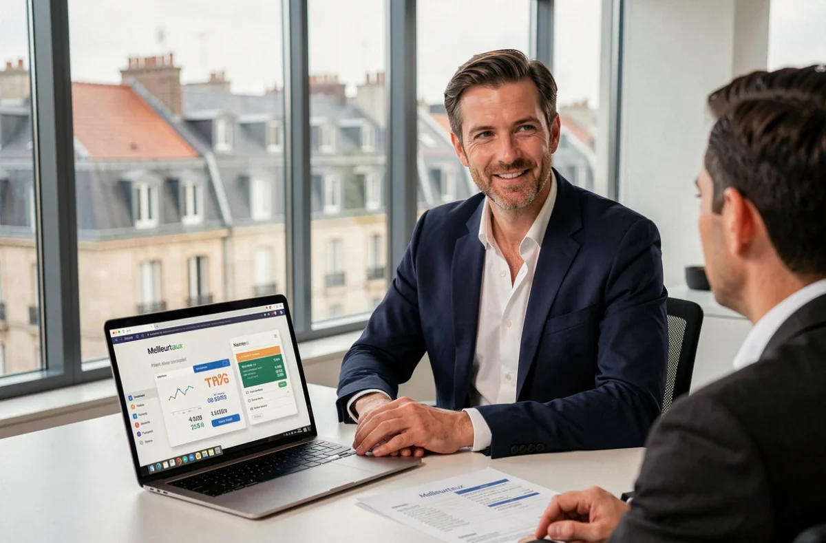 Conseiller Meilleurtaux Nantes comparant des offres d'assurance de crédit immobilier avec un client