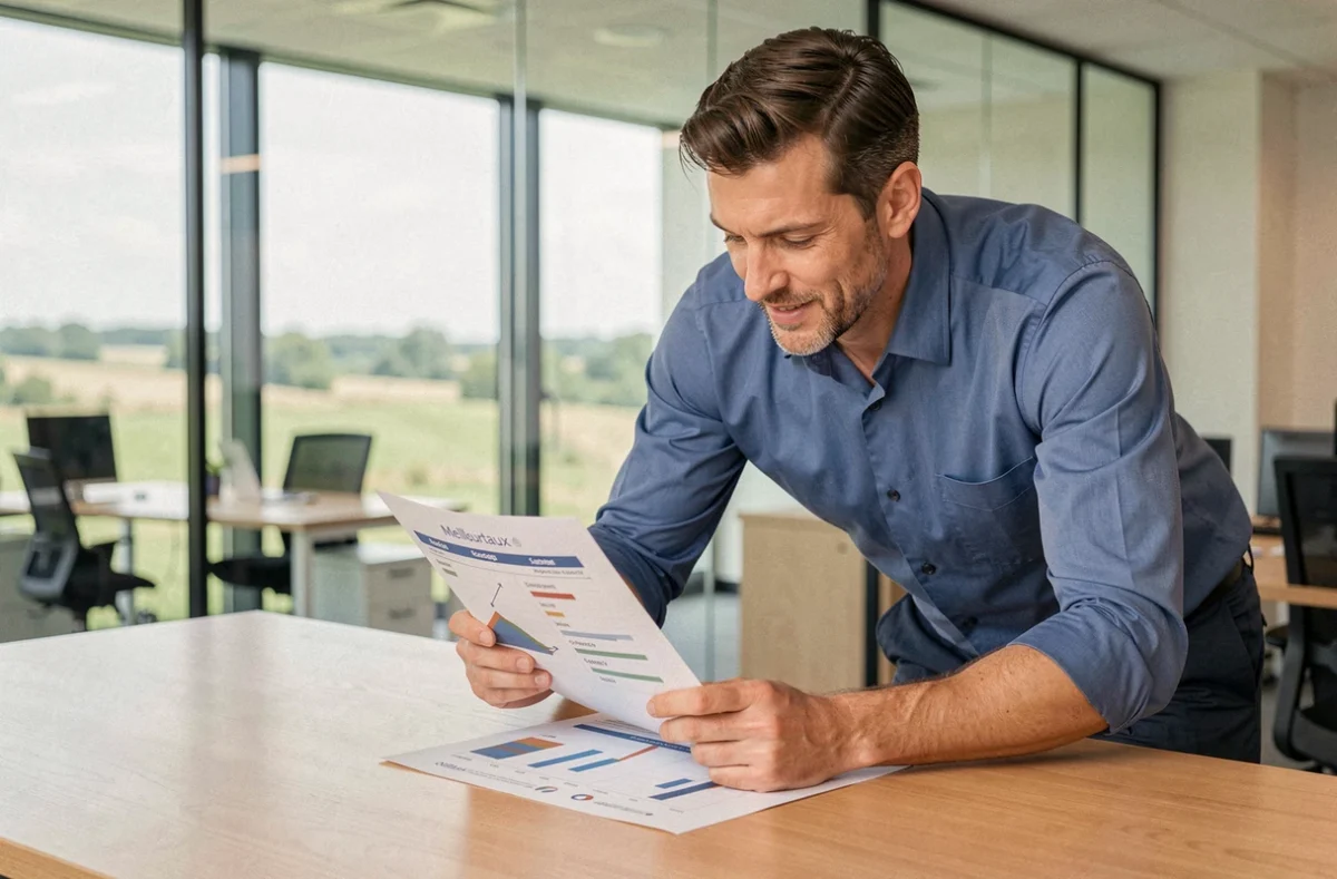 Courtier Meilleurtaux Orne présentant une comparaison de taux de prêt immobilier à un client