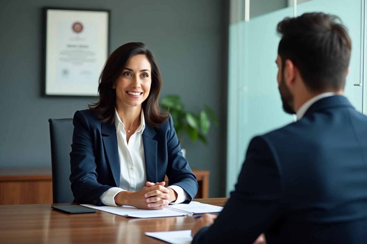 Femme en négociation avec un conseiller bancaire pour obtenir un meilleur taux de crédit immobilier