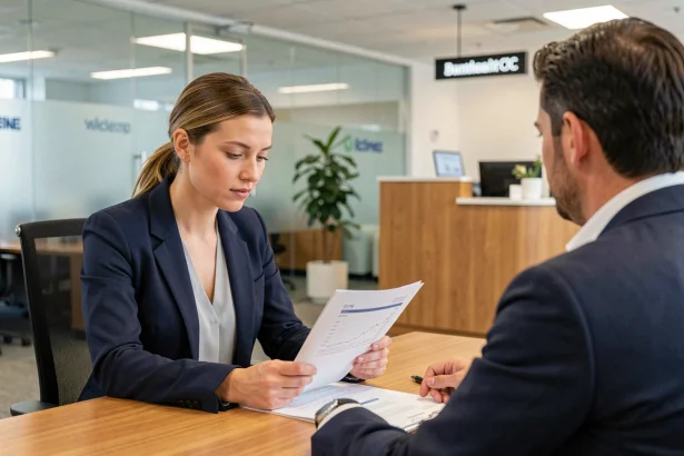 Femme ouvrant un compte bancaire CIC en agence avec un conseiller professionnel