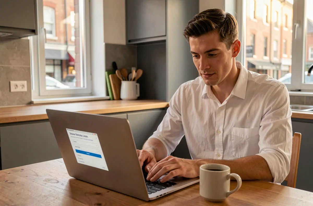 Homme ouvrant un compte CIC en ligne depuis son domicile sur un ordinateur portable