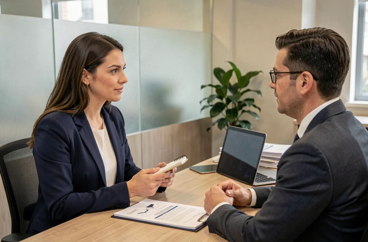 Femme préparant ses questions lors d'un premier rendez-vous avec un conseiller bancaire à La Banque Postale